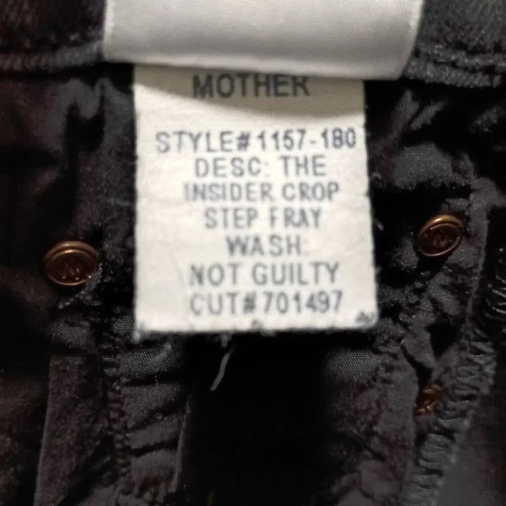 Mother Insider Crop Black Jeans Wash Size 27  Denim Mid-Rise Raw Hem - Picture 4 of 15